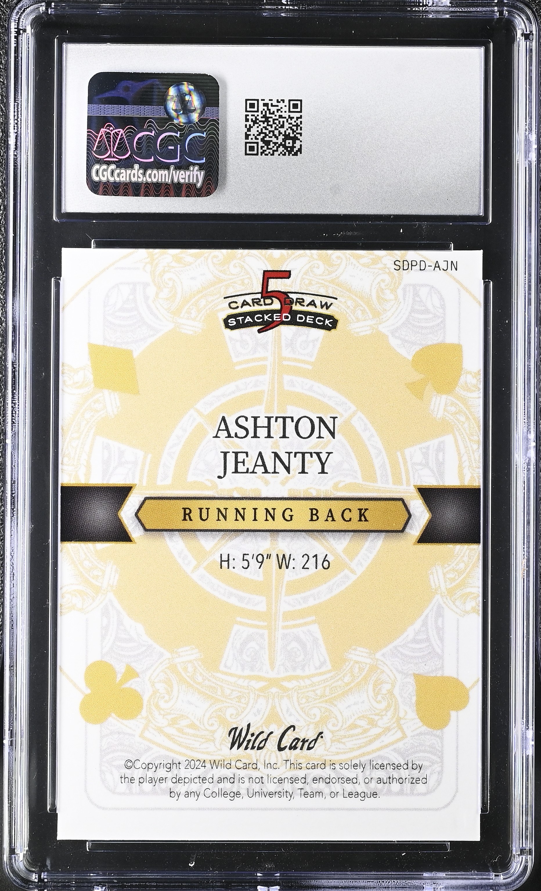 Ashton Jeanty 2024 Wild Card 5 Card Draw Stacked Ace Of Diamonds Mosaic Gold #SDPDAJN RC #1/1 (CGC 10) at PristineAuction.com Ashton Jeanty 2024 Wild Card 5 Card Draw Stacked Ace Of Diamonds Mosaic Gold #SDPDAJN RC #1/1 (CGC 10) at PristineAuction.com