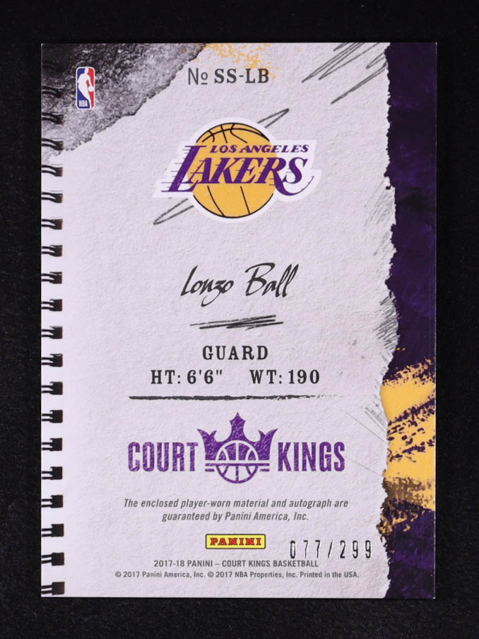 Lonzo Ball 2017-18 Court Kings Sketches and Swatches #34 RC #77/299 at PristineAuction.com Lonzo Ball 2017-18 Court Kings Sketches and Swatches #34 RC #77/299 at PristineAuction.com