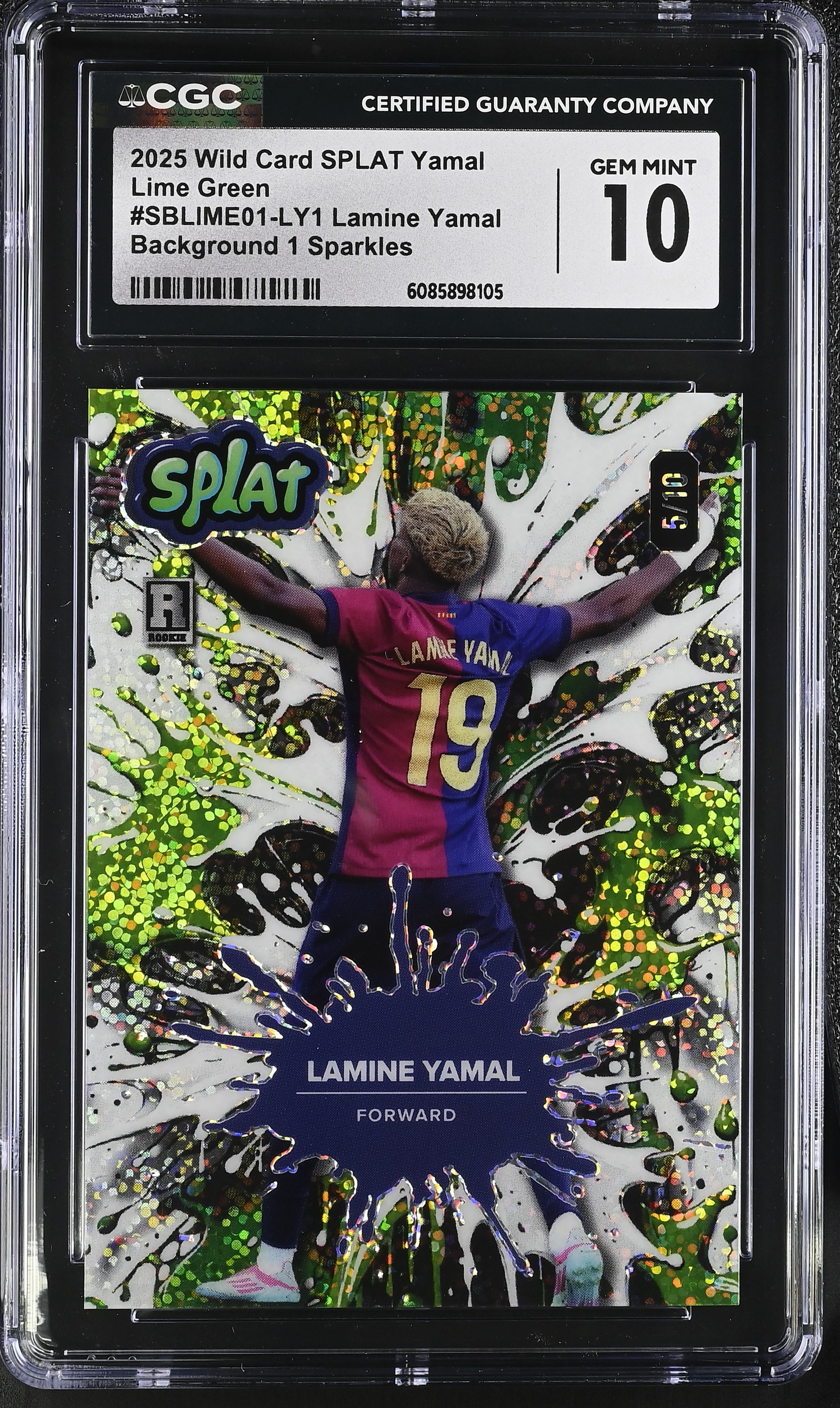 Lamine Yamal 2025 Wild Card Splat Yamal Lime Green Background 1 Sparkles #011 #5/10 (CGC 10) at PristineAuction.com Lamine Yamal 2025 Wild Card Splat Yamal Lime Green Background 1 Sparkles #011 #5/10 (CGC 10) at PristineAuction.com