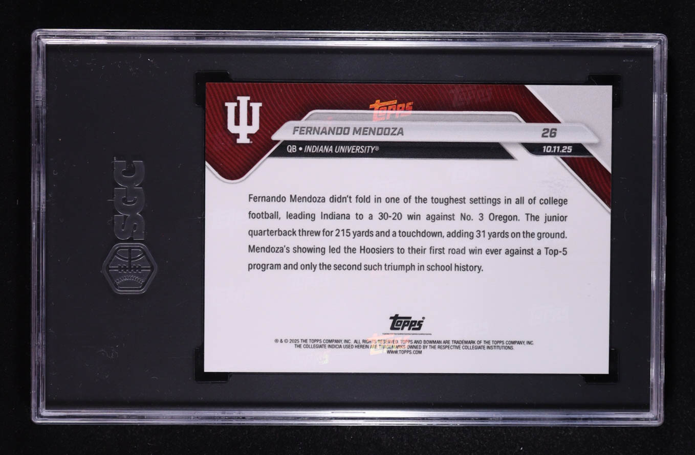 Fernando Mendoza 2025 Bowman University Now #26 RC (SGC 10) at PristineAuction.com Fernando Mendoza 2025 Bowman University Now #26 RC (SGC 10) at PristineAuction.com