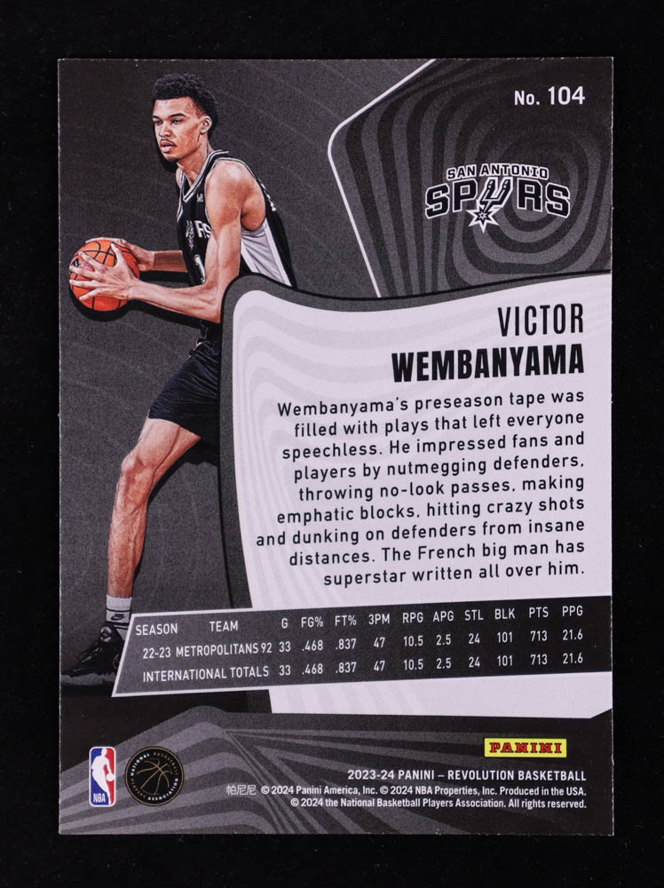 Victor Wembanyama 2023-24 Panini Revolution #104 RC at PristineAuction.com Victor Wembanyama 2023-24 Panini Revolution #104 RC at PristineAuction.com