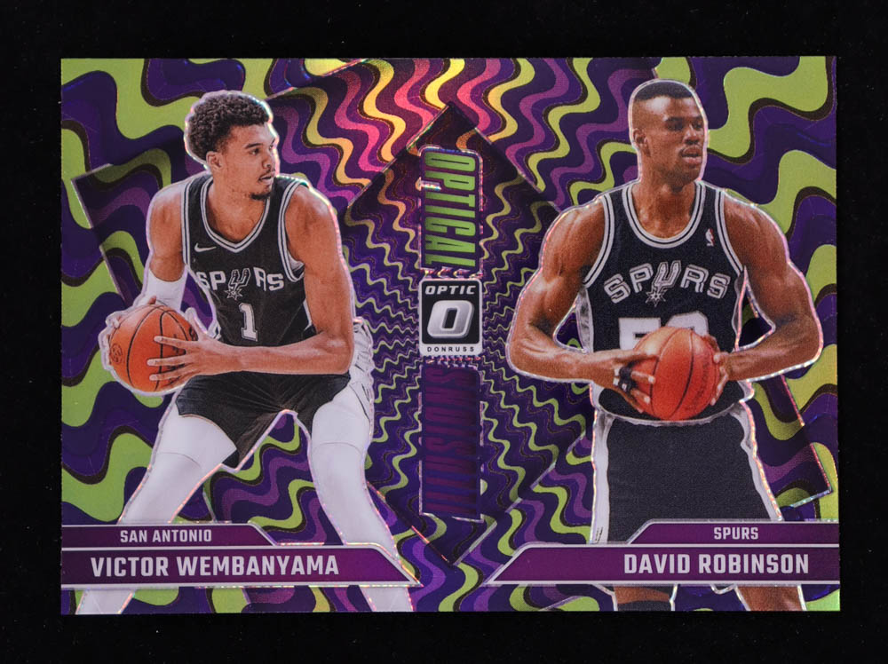 David Robinson / Victor Wembanyama 2024-25 Donruss Optic Optical Illusions Purple #5 at PristineAuction.com David Robinson / Victor Wembanyama 2024-25 Donruss Optic Optical Illusions Purple #5 at PristineAuction.com