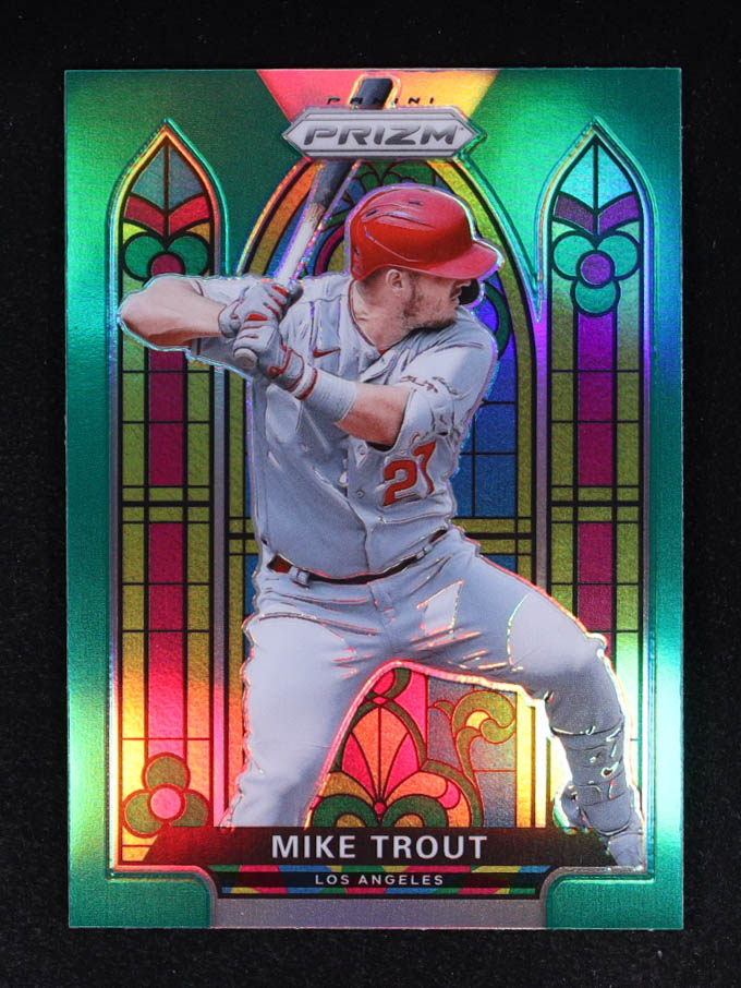 Mike Trout 2021 Panini Prizm Stained Glass Prizms Green #1 at PristineAuction.com Mike Trout 2021 Panini Prizm Stained Glass Prizms Green #1 at PristineAuction.com