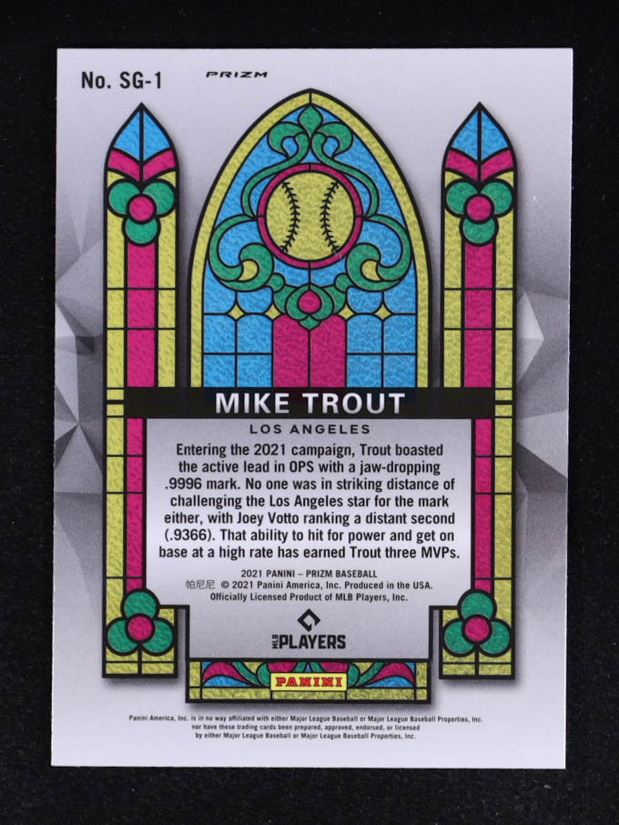 Mike Trout 2021 Panini Prizm Stained Glass Prizms Green #1 at PristineAuction.com Mike Trout 2021 Panini Prizm Stained Glass Prizms Green #1 at PristineAuction.com