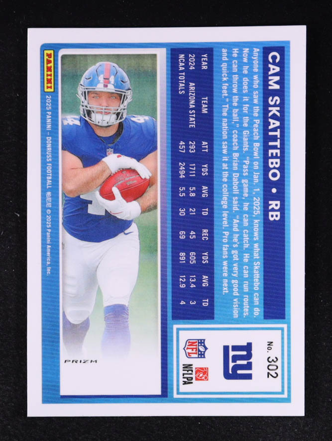 Cam Skattebo 2025 Donruss Optic Rated Rookies Preview Pink #302 RC at PristineAuction.com Cam Skattebo 2025 Donruss Optic Rated Rookies Preview Pink #302 RC at PristineAuction.com