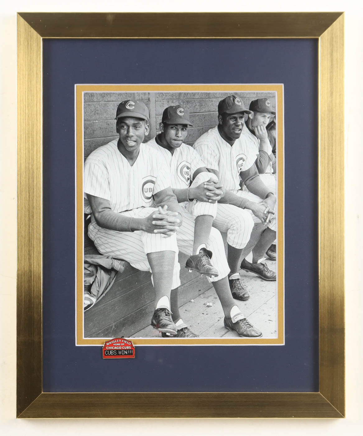 "Ernie Banks, Billy Williams & Ron Santon in the Wrigley Field Cubs Dugout" Custom Framed Photo at PristineAuction.com "Ernie Banks, Billy Williams & Ron Santon in the Wrigley Field Cubs Dugout" Custom Framed Photo at PristineAuction.com