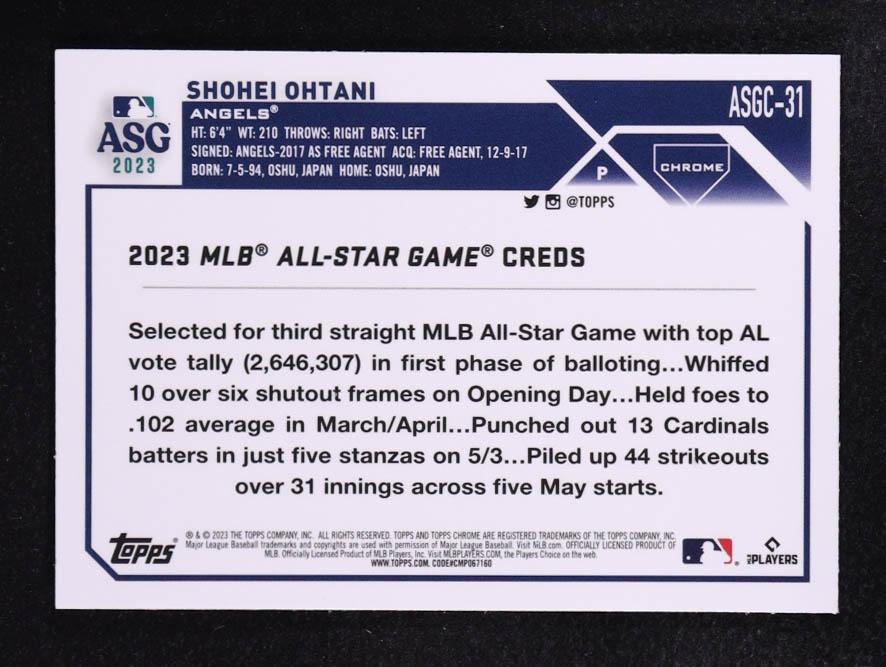 Shohei Ohtani 2023 Topps Chrome Update '23 All Star Game #ASGC31 at PristineAuction.com Shohei Ohtani 2023 Topps Chrome Update '23 All Star Game #ASGC31 at PristineAuction.com