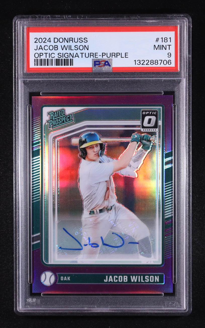 Jacob Wilson 2024 Donruss Optic Rated Prospects Signatures Purple #181 RC #8/49 (PSA 9) at PristineAuction.com Jacob Wilson 2024 Donruss Optic Rated Prospects Signatures Purple #181 RC #8/49 (PSA 9) at PristineAuction.com