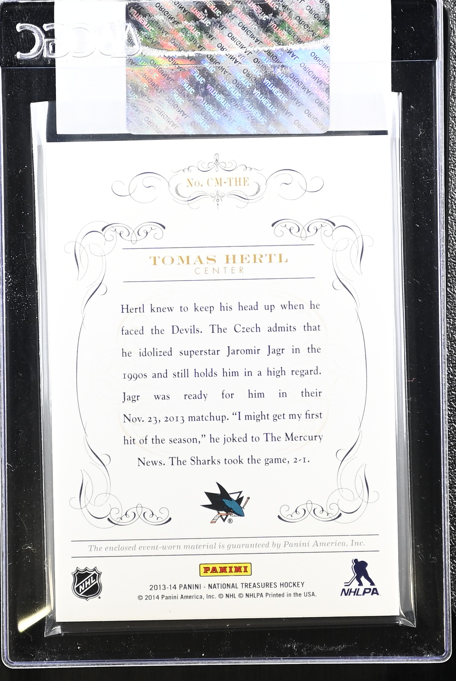 Tomas Hertl 2013-14 Panini National Treasures Century Materials Jersey RC #4 #19/99 (CGC) at PristineAuction.com Tomas Hertl 2013-14 Panini National Treasures Century Materials Jersey RC #4 #19/99 (CGC) at PristineAuction.com