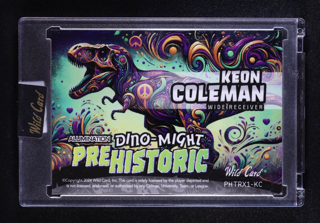 Keon Coleman 2024 Wild Card Alumination Dino-Might Historic T-Rex Raywave #KC #1/20 RC at PristineAuction.com Keon Coleman 2024 Wild Card Alumination Dino-Might Historic T-Rex Raywave #KC #1/20 RC at PristineAuction.com