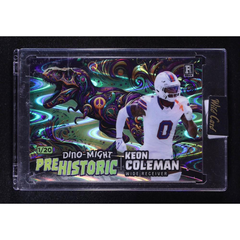 Keon Coleman 2024 Wild Card Alumination Dino-Might Historic T-Rex Raywave #KC #1/20 RC at PristineAuction.com