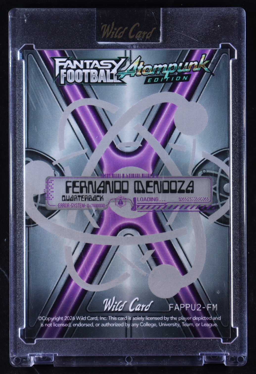 Fernando Mendoza 2026 Wild Card Fantasy Football Atompunk Edition #FAPPU2-FM RC #3/5 at PristineAuction.com Fernando Mendoza 2026 Wild Card Fantasy Football Atompunk Edition #FAPPU2-FM RC #3/5 at PristineAuction.com