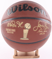 Magic Johnson & Larry Bird Signed NBA Finals Trophy Special Edition Basketball with Display Stand (Beckett & PSA) at PristineAuction.com