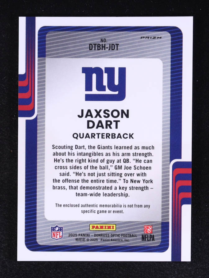 Jaxson Dart 2025 Donruss Optic Donruss Threads Blue Hyper #3 RC at PristineAuction.com Jaxson Dart 2025 Donruss Optic Donruss Threads Blue Hyper #3 RC at PristineAuction.com