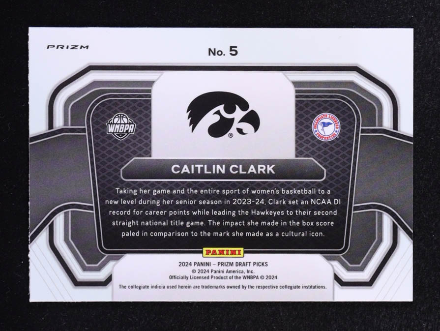 Caitlin Clark 2024-25 Panini Prizm Draft Picks Campus Legends Prizms Silver #5 RC at PristineAuction.com Caitlin Clark 2024-25 Panini Prizm Draft Picks Campus Legends Prizms Silver #5 RC at PristineAuction.com
