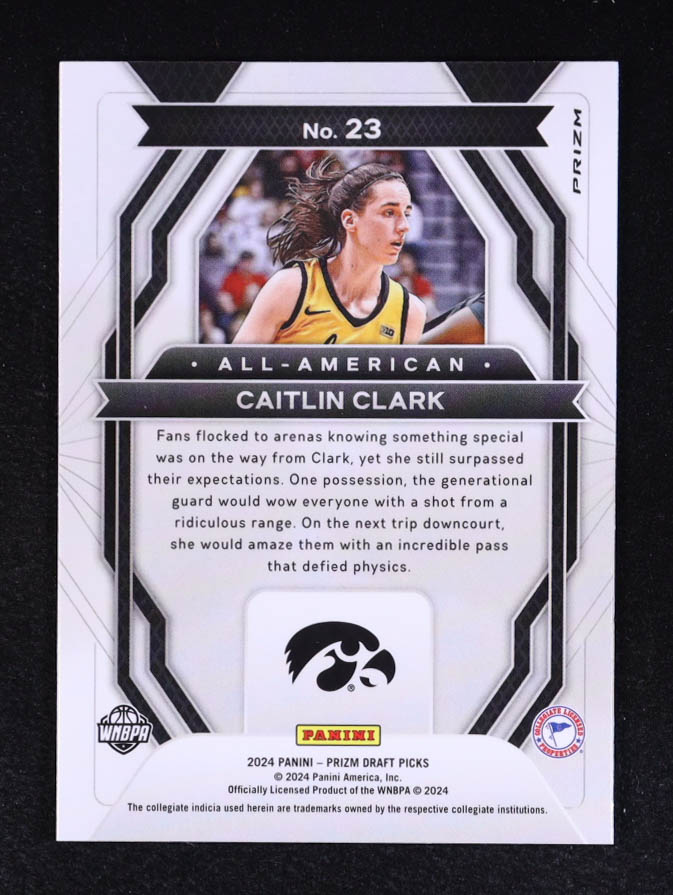 Caitlin Clark 2024-25 Panini Prizm Draft Picks All-American Prizms Silver #23 RC at PristineAuction.com Caitlin Clark 2024-25 Panini Prizm Draft Picks All-American Prizms Silver #23 RC at PristineAuction.com