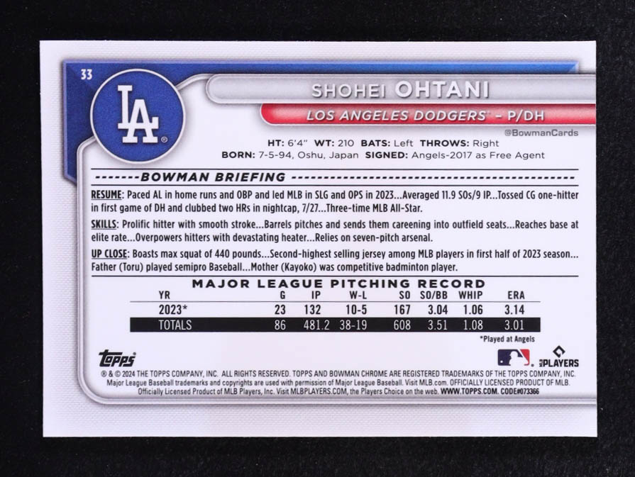 Shohei Ohtani 2024 Bowman Chrome Bowman Mega Box #33 at PristineAuction.com Shohei Ohtani 2024 Bowman Chrome Bowman Mega Box #33 at PristineAuction.com