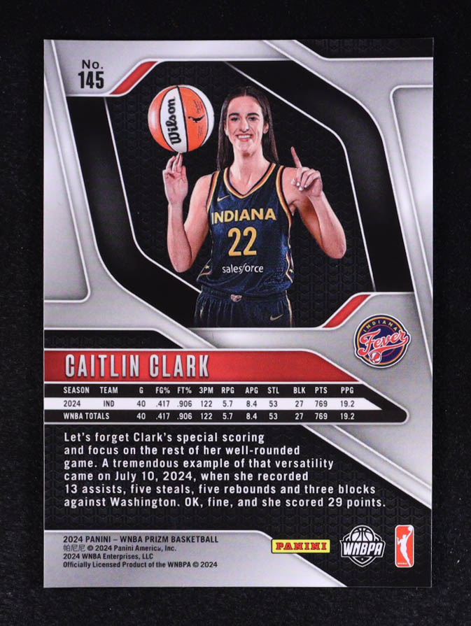 Caitlin Clark 2024 Panini Prizm WNBA #145 RC at PristineAuction.com Caitlin Clark 2024 Panini Prizm WNBA #145 RC at PristineAuction.com