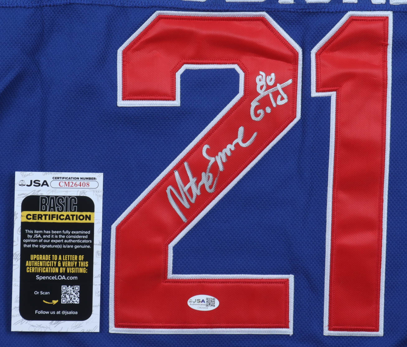 Mike Eruzione Signed USA Jersey With Captains Patch Inscribed "80 Gold" (JSA) at PristineAuction.com Mike Eruzione Signed USA Jersey With Captains Patch Inscribed "80 Gold" (JSA) at PristineAuction.com