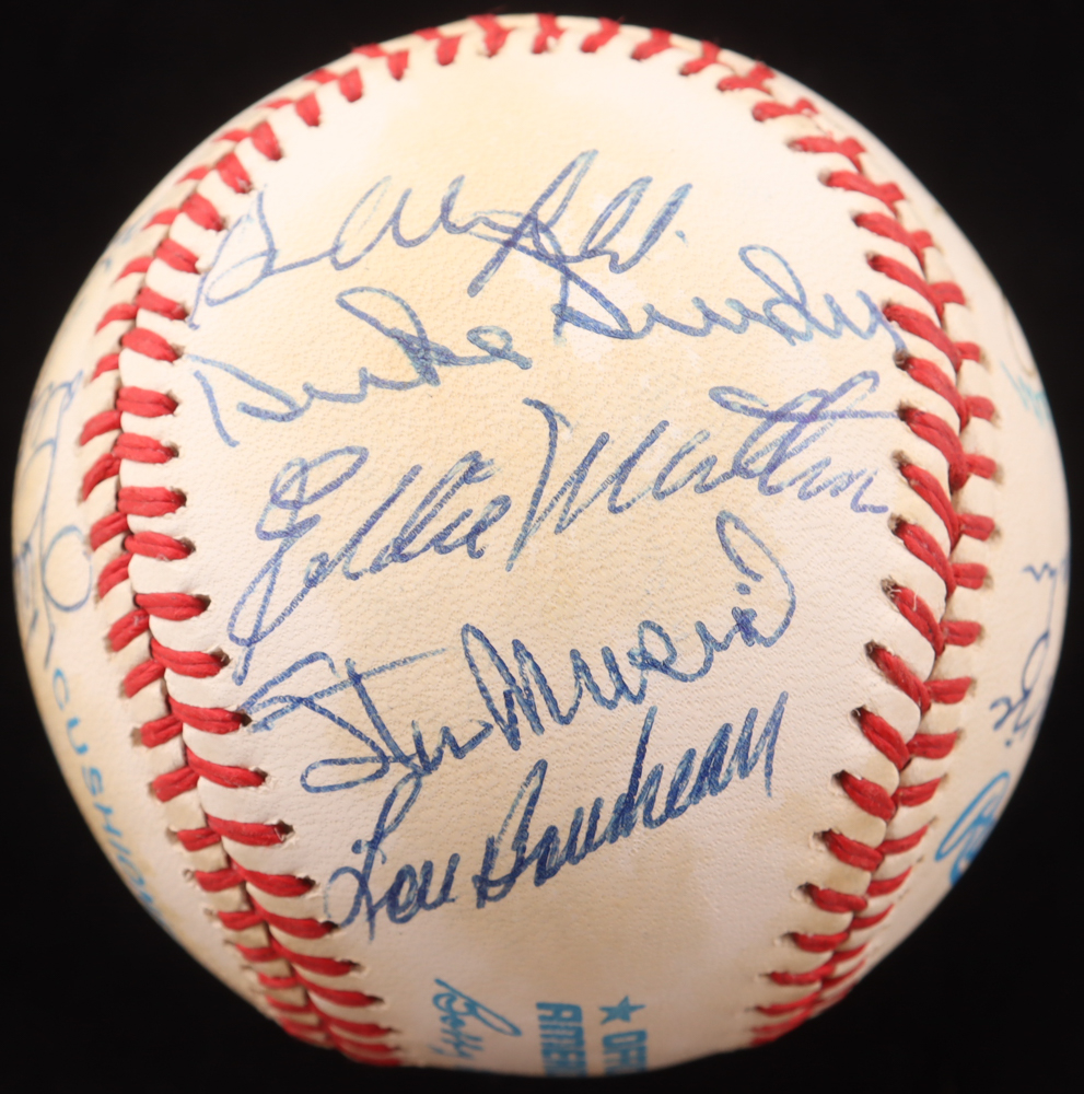 Baseball HOFers OAL Baseball Signed by (18) with Lefty Grove, Warren Spahn, Luke Appling, Duke Snider, Bob Gibson, Stan Musial, and Harmon Killebrew (PSA) at PristineAuction.com Baseball HOFers OAL Baseball Signed by (18) with Lefty Grove, Warren Spahn, Luke Appling, Duke Snider, Bob Gibson, Stan Musial, and Harmon Killebrew (PSA) at PristineAuction.com