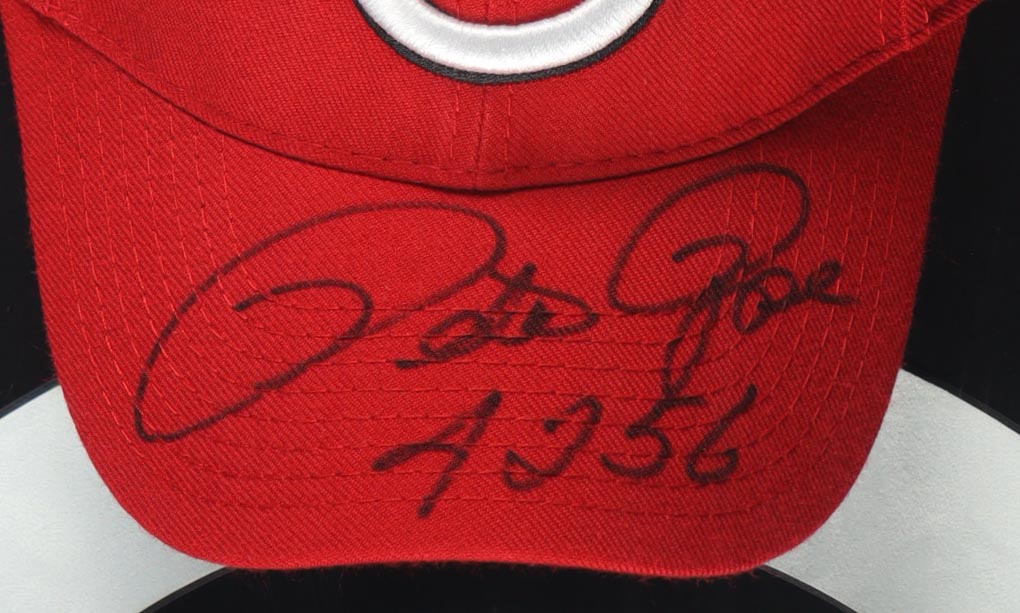 Pete Rose Signed Reds Custom Framed Shadowbox Hat Display Inscribed "4256" (JSA) at PristineAuction.com Pete Rose Signed Reds Custom Framed Shadowbox Hat Display Inscribed "4256" (JSA) at PristineAuction.com