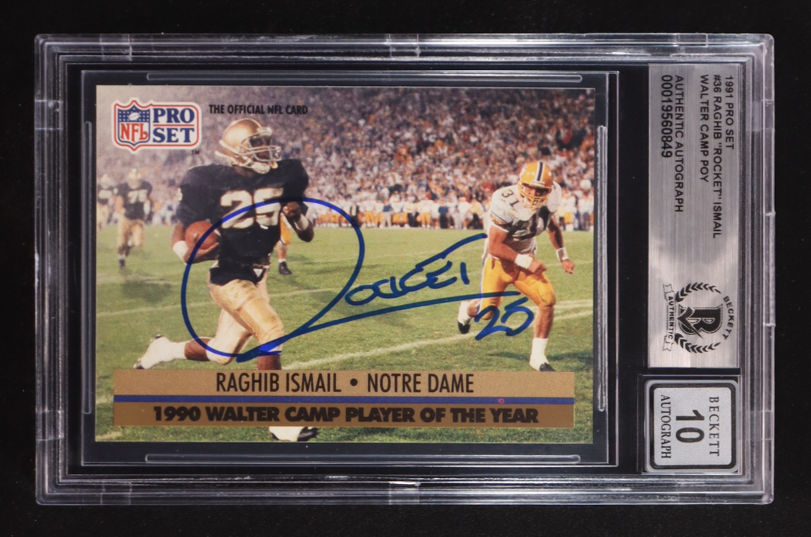 Raghib "Rocket" Ismail Signed 1991 Pro Set #36 RC / Walter Camp POY (BGS | Autograph Graded BGS 10) at PristineAuction.com Raghib "Rocket" Ismail Signed 1991 Pro Set #36 RC / Walter Camp POY (BGS | Autograph Graded BGS 10) at PristineAuction.com