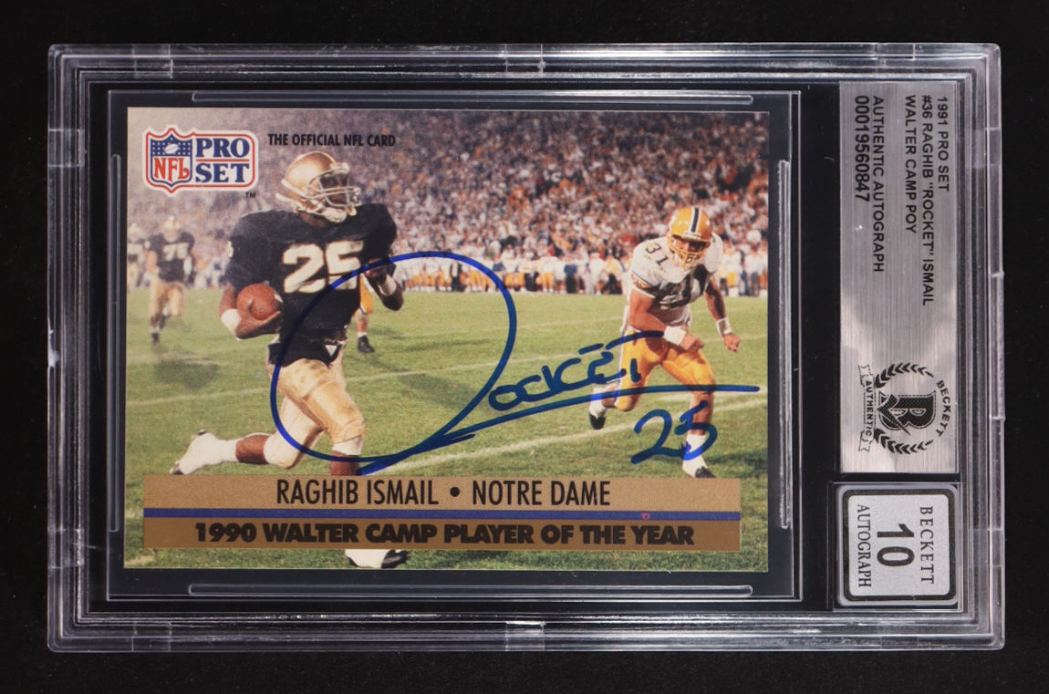 Raghib "Rocket" Ismail Signed 1991 Pro Set #36 RC / Walter Camp POY (BGS | Autograph Graded BGS 10) at PristineAuction.com Raghib "Rocket" Ismail Signed 1991 Pro Set #36 RC / Walter Camp POY (BGS | Autograph Graded BGS 10) at PristineAuction.com