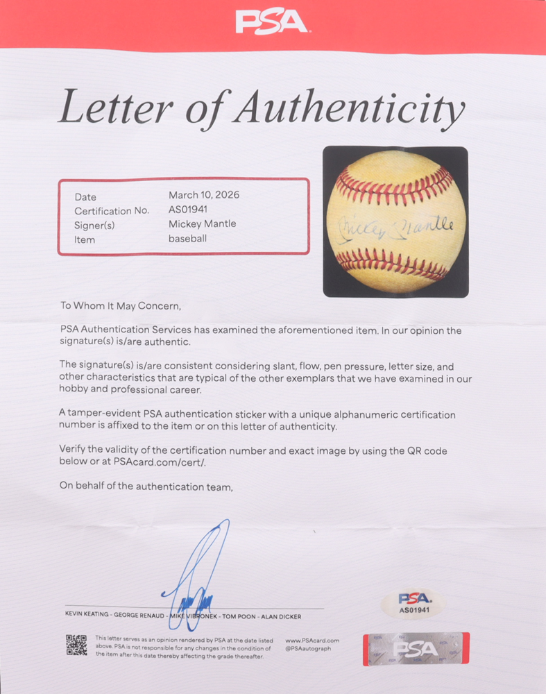 Mickey Mantle Signed OAL Baseball (PSA) at PristineAuction.com Mickey Mantle Signed OAL Baseball (PSA) at PristineAuction.com