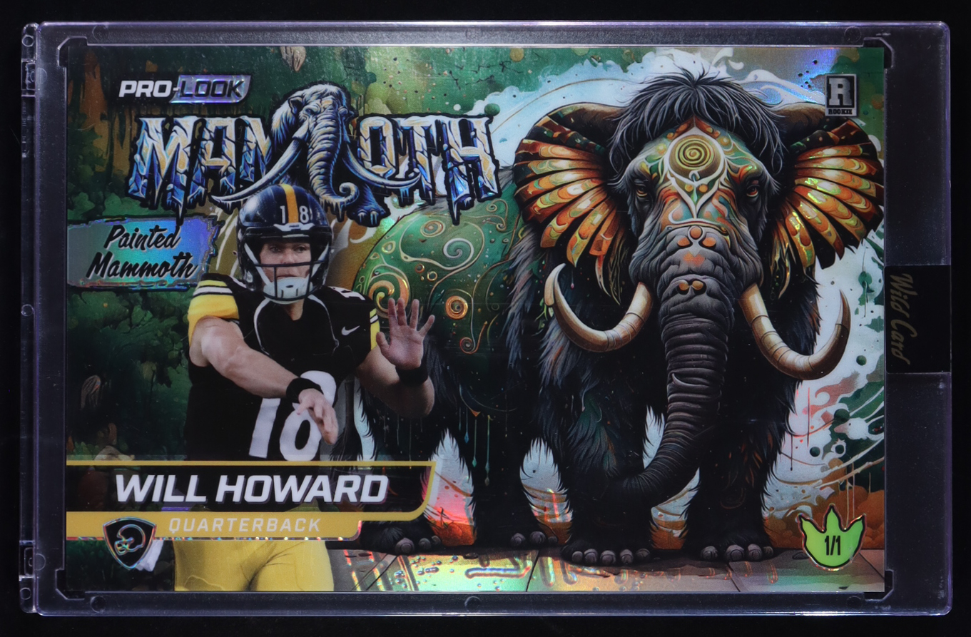 Will Howard 2025 Wild Card Dino-Might Alumination Pro Look Painted Mammoth Oversized #DMPMM406b-WH RC #1/1 at PristineAuction.com Will Howard 2025 Wild Card Dino-Might Alumination Pro Look Painted Mammoth Oversized #DMPMM406b-WH RC #1/1 at PristineAuction.com