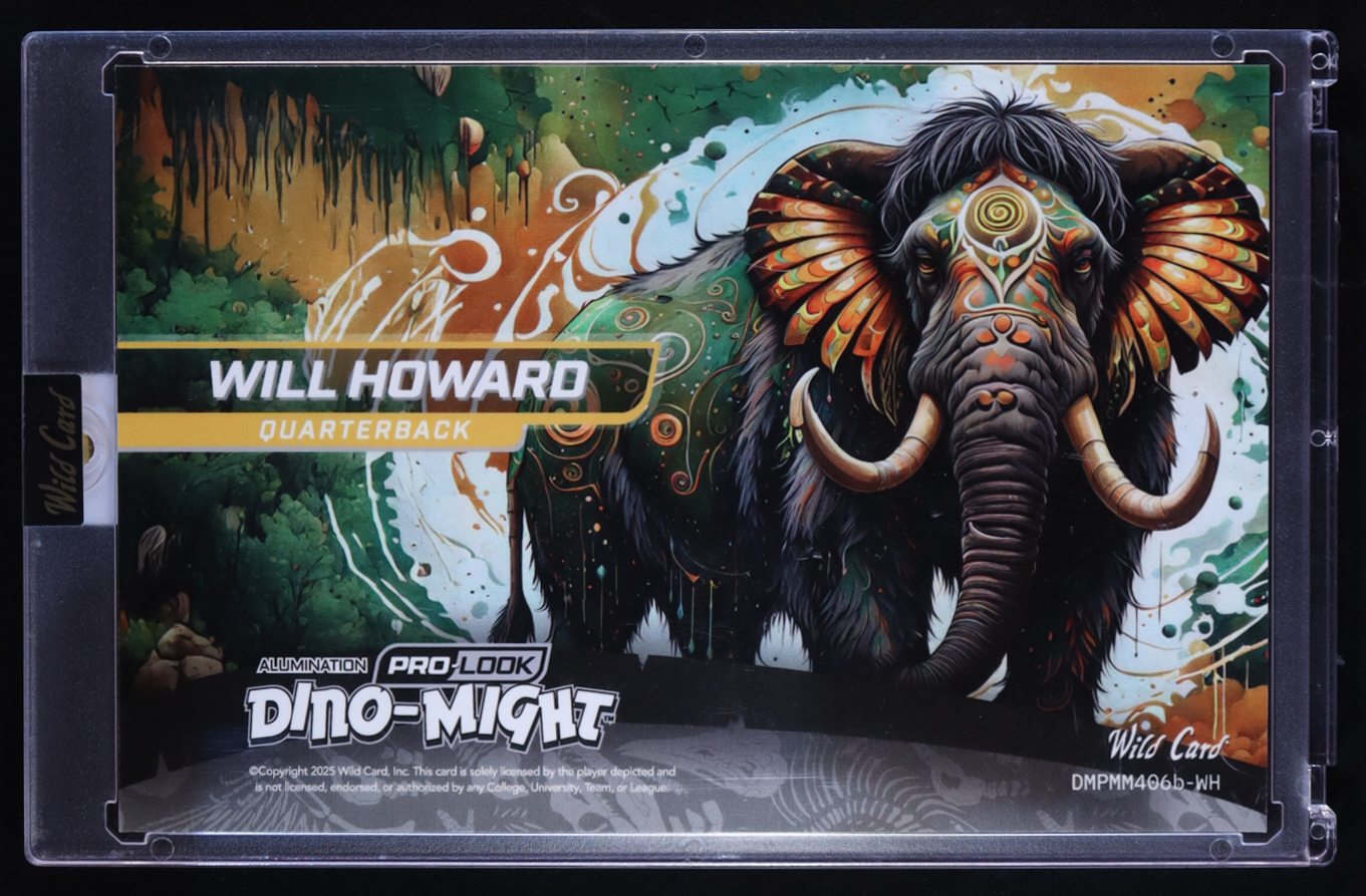 Will Howard 2025 Wild Card Dino-Might Alumination Pro Look Painted Mammoth Oversized #DMPMM406b-WH RC #1/1 at PristineAuction.com Will Howard 2025 Wild Card Dino-Might Alumination Pro Look Painted Mammoth Oversized #DMPMM406b-WH RC #1/1 at PristineAuction.com