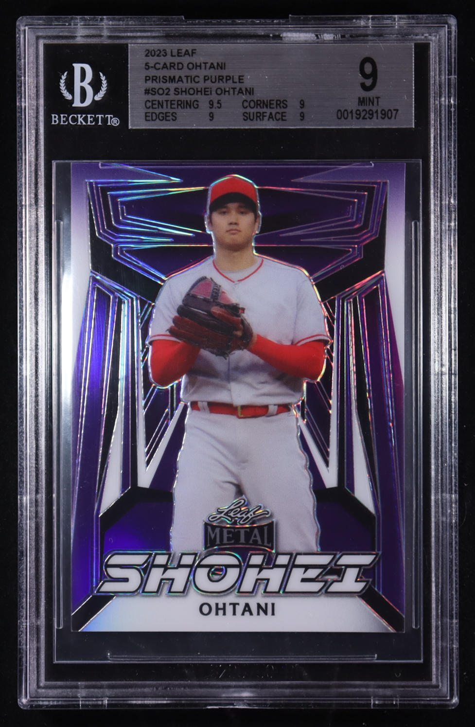 Shohei Ohtani 2023 Leaf Metal Prismatic Purple #SO2 #9/15 (BGS 9) at PristineAuction.com Shohei Ohtani 2023 Leaf Metal Prismatic Purple #SO2 #9/15 (BGS 9) at PristineAuction.com
