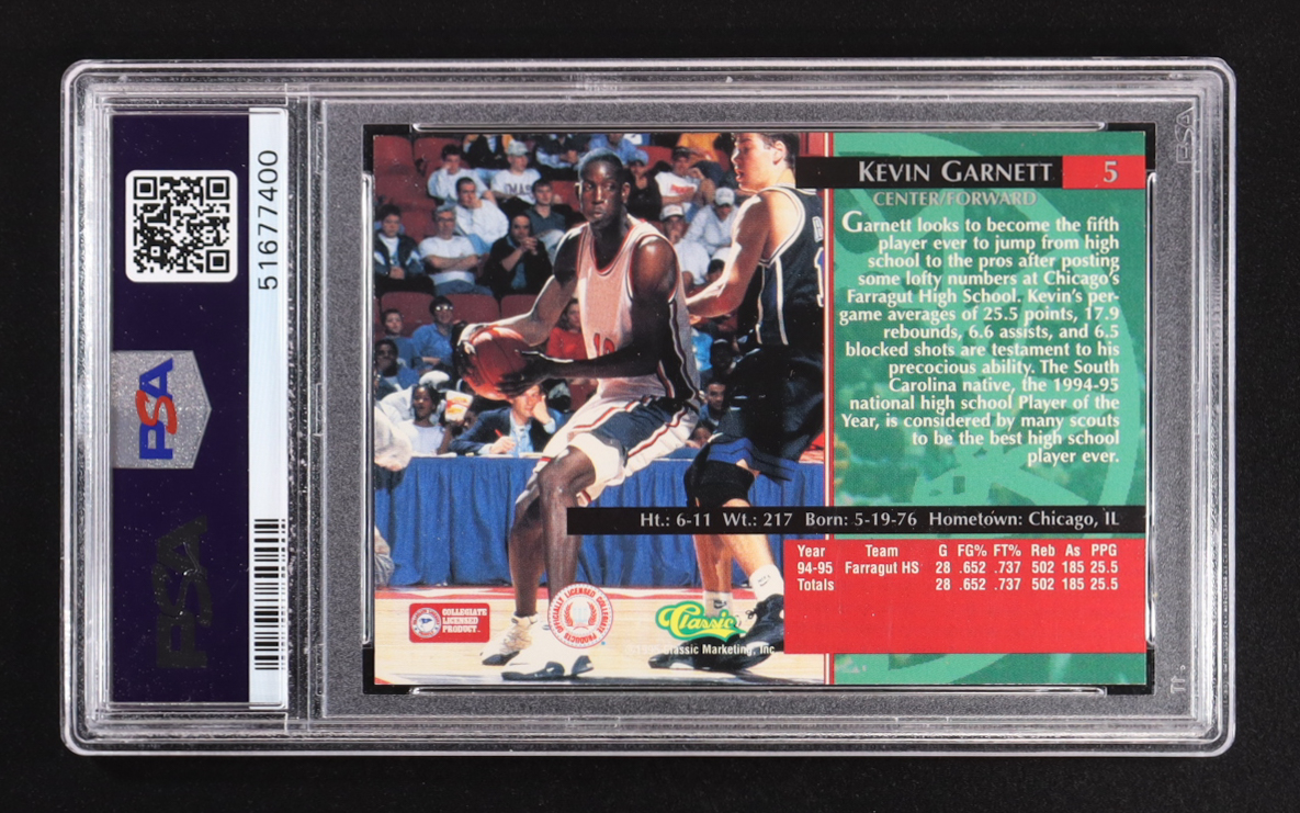 Kevin Garnett 1995 Classic Rookies #5 RC (PSA 10) at PristineAuction.com Kevin Garnett 1995 Classic Rookies #5 RC (PSA 10) at PristineAuction.com