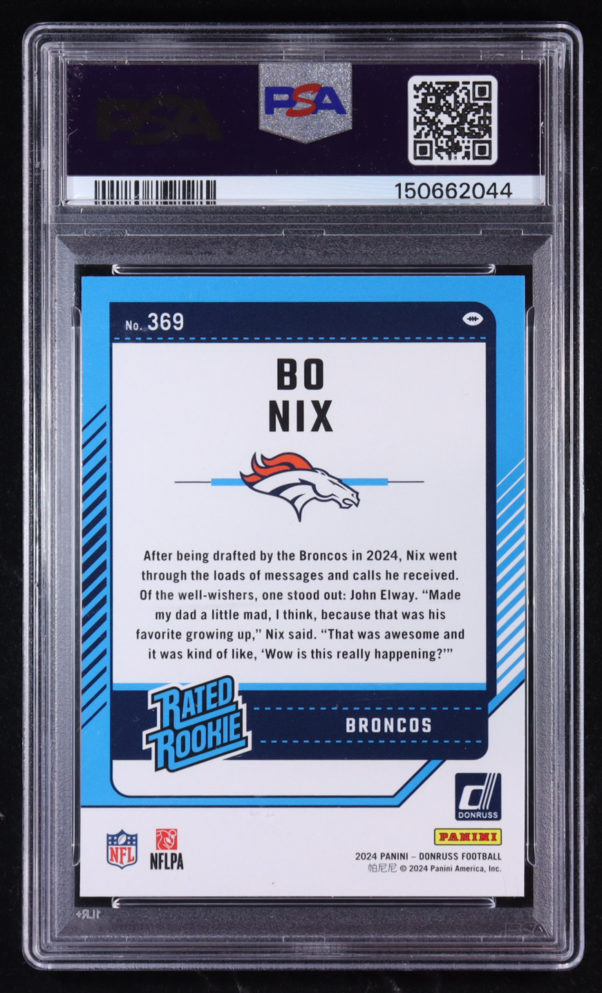 Bo Nix 2024 Donruss Press Proof Blue #369 RR RC (PSA 9) at PristineAuction.com Bo Nix 2024 Donruss Press Proof Blue #369 RR RC (PSA 9) at PristineAuction.com