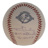 Ron Guidry Signed LE OML Yankees 100th Anniversary Commemorative Baseball Inscribed "#49 Retired 8-23-03" (JSA) at PristineAuction.com