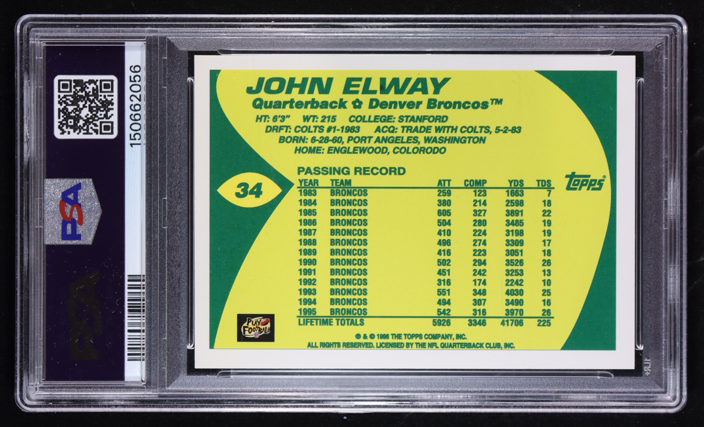 John Elway 1996 Topps 40th Anniversary Retros #34 / 1989 (PSA 9) at PristineAuction.com John Elway 1996 Topps 40th Anniversary Retros #34 / 1989 (PSA 9) at PristineAuction.com