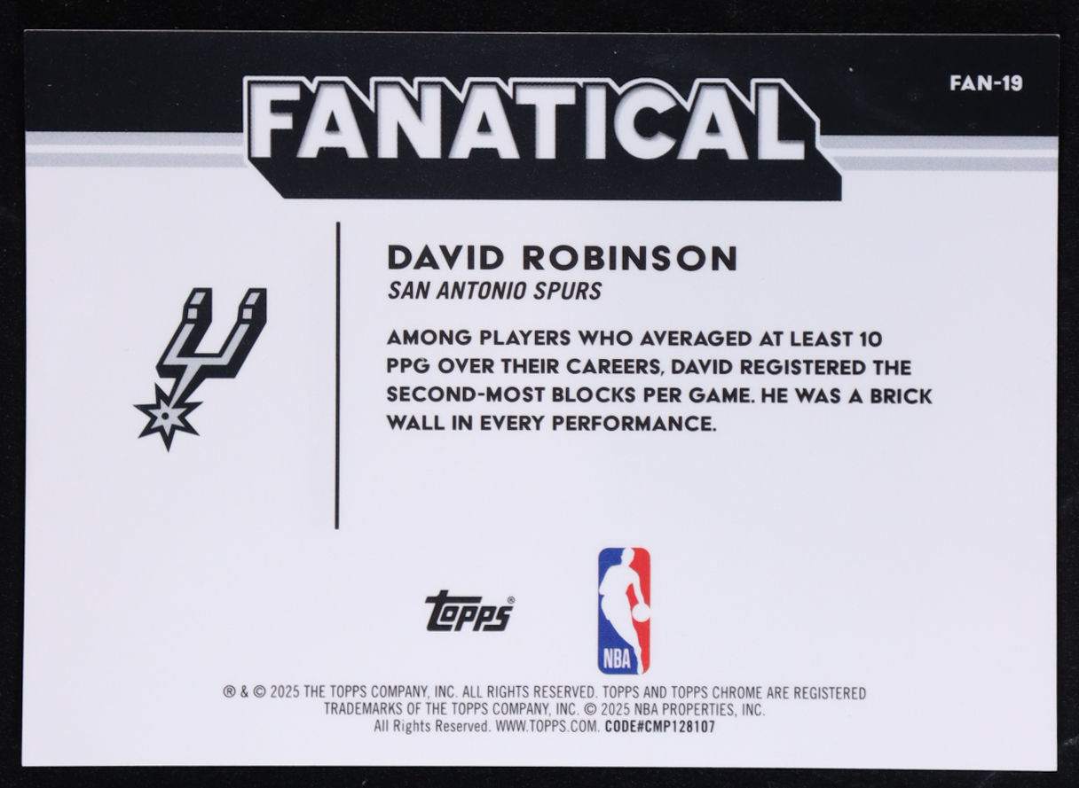 David Robinson 2025-26 Topps Chrome Fanatical Gold Refractors #FAN19 #21/50 at PristineAuction.com David Robinson 2025-26 Topps Chrome Fanatical Gold Refractors #FAN19 #21/50 at PristineAuction.com