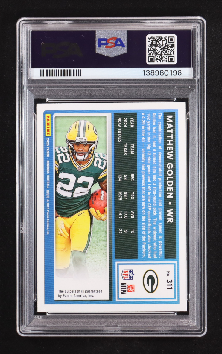 Matthew Golden 2025 Donruss Rated Rookies Autographs #311 RC #136/199 (PSA 8) at PristineAuction.com Matthew Golden 2025 Donruss Rated Rookies Autographs #311 RC #136/199 (PSA 8) at PristineAuction.com