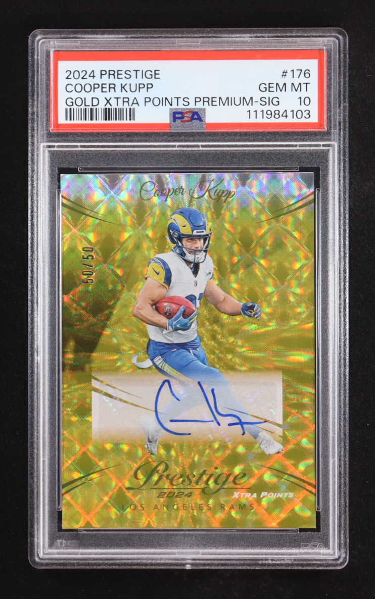 Cooper Kupp 2024 Prestige Xtra Points Signatures Premium Gold #176 #50/50 (PSA 10) at PristineAuction.com Cooper Kupp 2024 Prestige Xtra Points Signatures Premium Gold #176 #50/50 (PSA 10) at PristineAuction.com