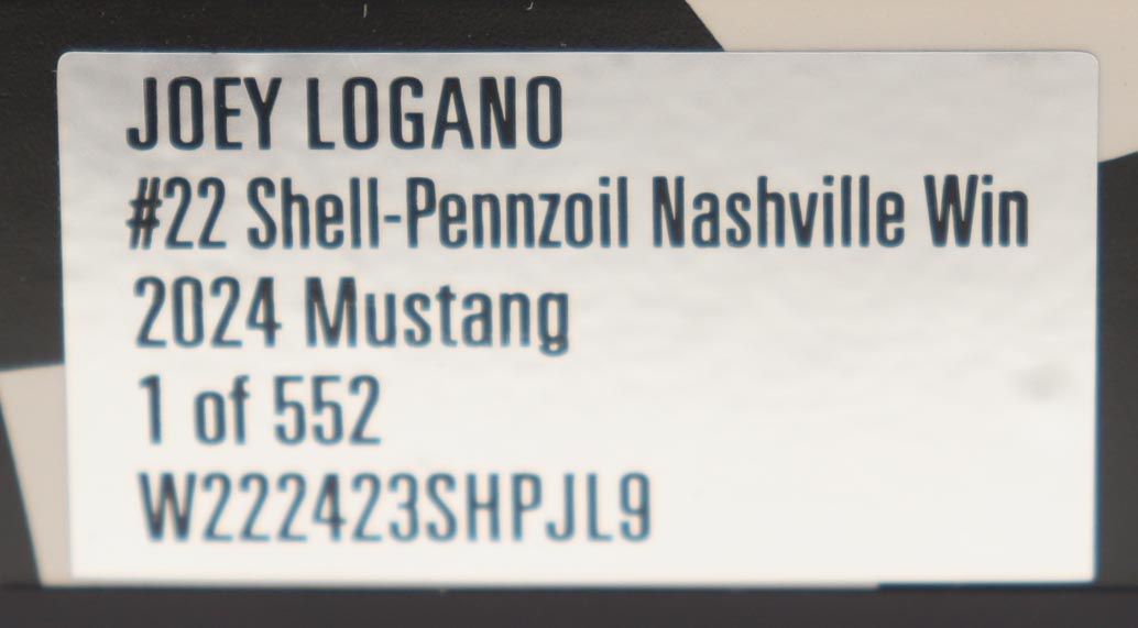 Joey Logano Signed 2024 #22 Shell-Pennzoil Nashville Win | 1:24 Diecast Car (Logano COA) at PristineAuction.com Joey Logano Signed 2024 #22 Shell-Pennzoil Nashville Win | 1:24 Diecast Car (Logano COA) at PristineAuction.com