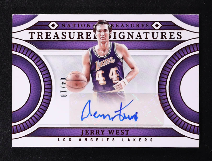 Jerry West 2023-24 Panini National Treasures Treasured Signatures International #10 #4/18 at PristineAuction.com Jerry West 2023-24 Panini National Treasures Treasured Signatures International #10 #4/18 at PristineAuction.com