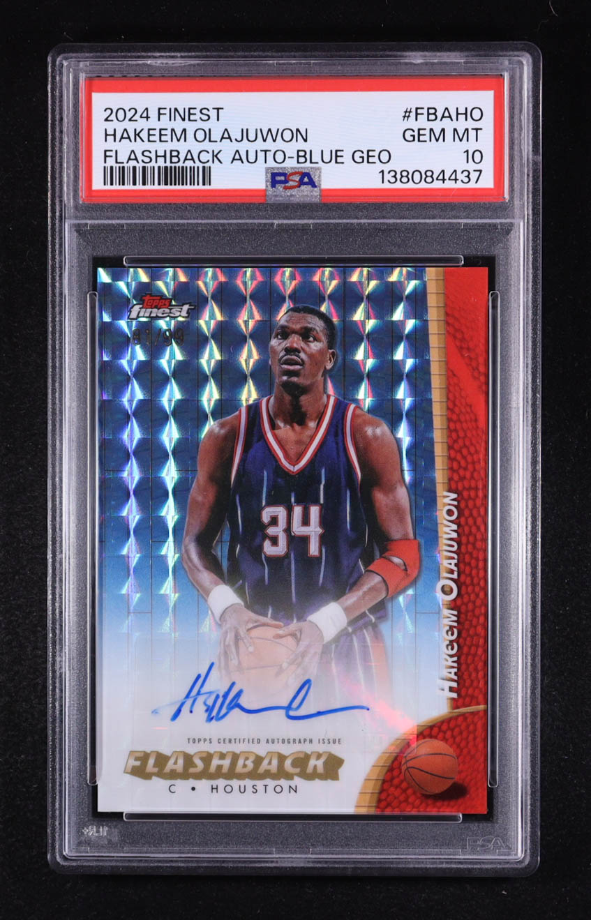 Hakeem Olajuwon 2024-25 Finest Flashback Autographs Blue Geometric Refractors #FBAHO #81/99 (PSA 10) at PristineAuction.com Hakeem Olajuwon 2024-25 Finest Flashback Autographs Blue Geometric Refractors #FBAHO #81/99 (PSA 10) at PristineAuction.com