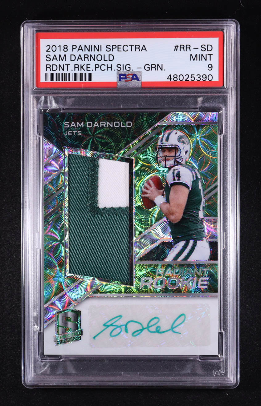 Sam Darnold 2018 Panini Spectra Radiant Rookie Patch Signatures Neon Green #1 RC #23/25 (PSA 9) at PristineAuction.com Sam Darnold 2018 Panini Spectra Radiant Rookie Patch Signatures Neon Green #1 RC #23/25 (PSA 9) at PristineAuction.com