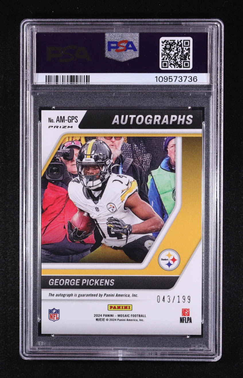 George Pickens 2024 Panini Mosaic Autographs Mosaic Red #2 #43/199 (PSA 10) at PristineAuction.com George Pickens 2024 Panini Mosaic Autographs Mosaic Red #2 #43/199 (PSA 10) at PristineAuction.com