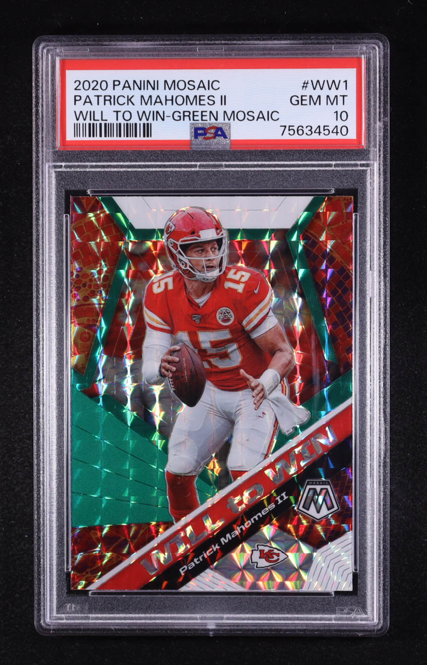 Patrick Mahomes II 2020 Panini Mosaic Will to Win Mosaic Green #1 (PSA 10) at PristineAuction.com Patrick Mahomes II 2020 Panini Mosaic Will to Win Mosaic Green #1 (PSA 10) at PristineAuction.com
