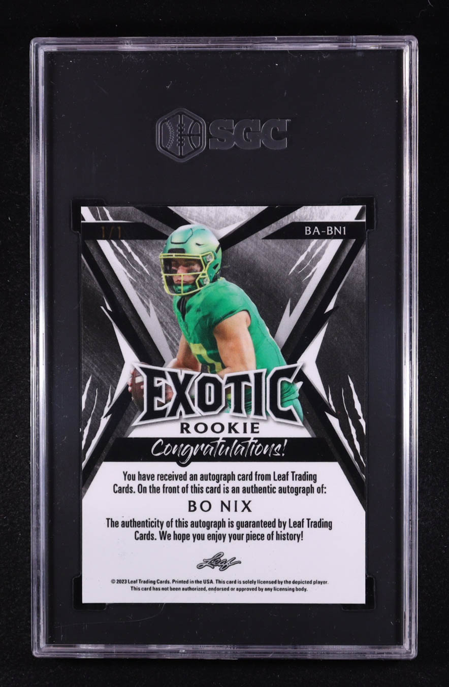 Bo Nix 2023 Leaf Exotic Kaleidoscope Dragon #BABN1 RC #1/1 (SGC 9.5) at PristineAuction.com Bo Nix 2023 Leaf Exotic Kaleidoscope Dragon #BABN1 RC #1/1 (SGC 9.5) at PristineAuction.com