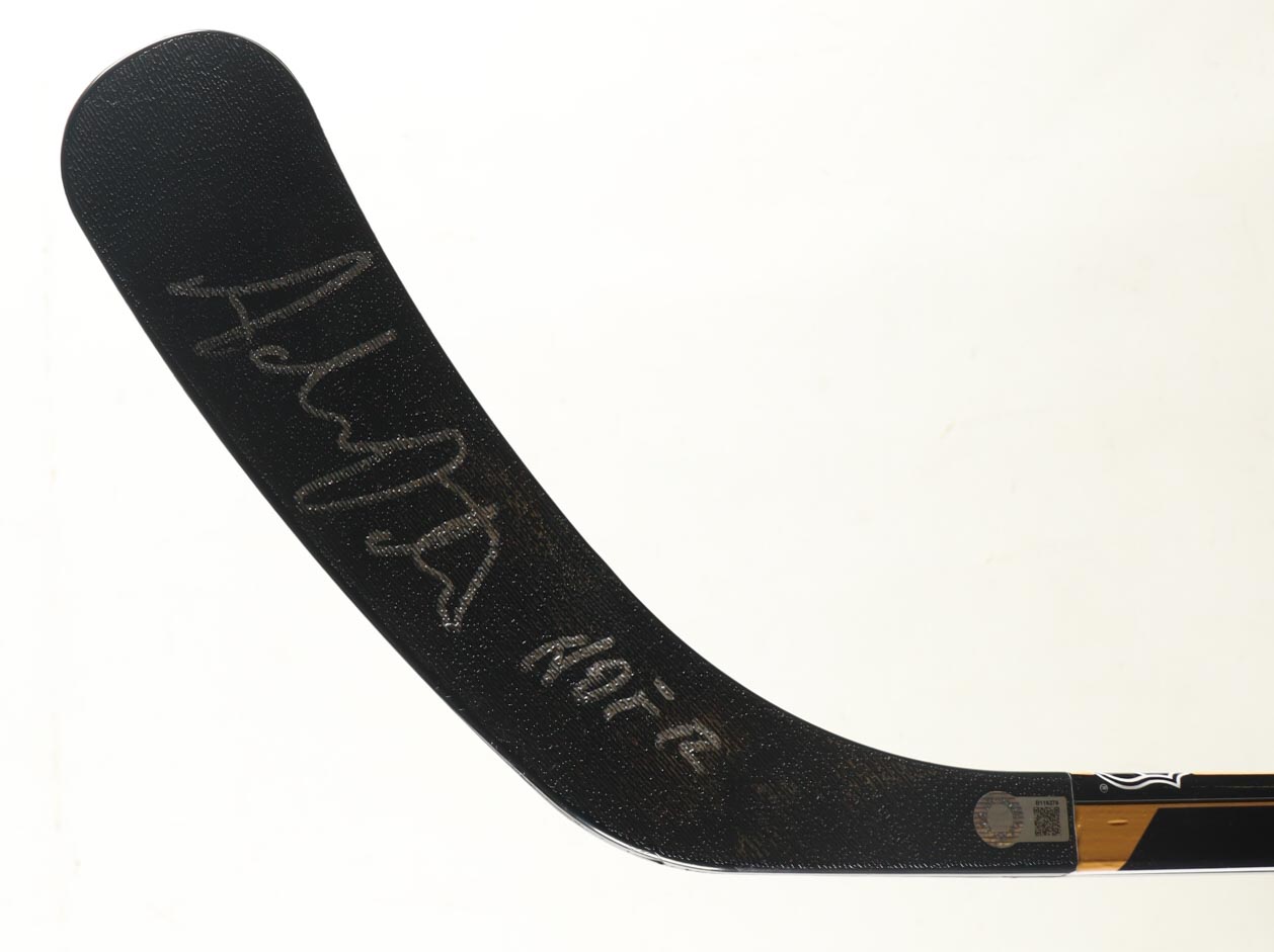 Adam Oates Signed Bruins Logo Hockey Stick Inscribed "HOF 12" (Schwartz) at PristineAuction.com Adam Oates Signed Bruins Logo Hockey Stick Inscribed "HOF 12" (Schwartz) at PristineAuction.com