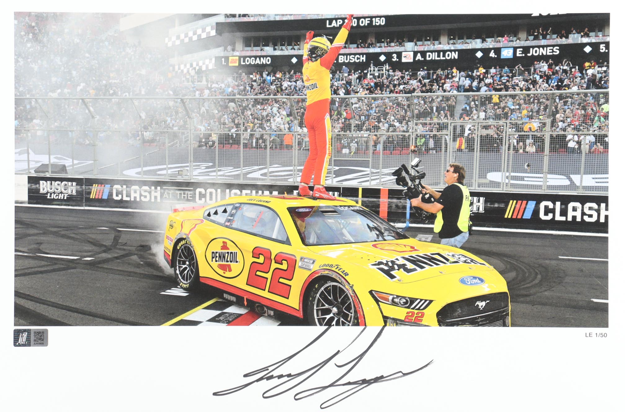 Joey Logano Signed LE "2022 Clash Win" 12x18 Print (Logano COA) at PristineAuction.com Joey Logano Signed LE "2022 Clash Win" 12x18 Print (Logano COA) at PristineAuction.com