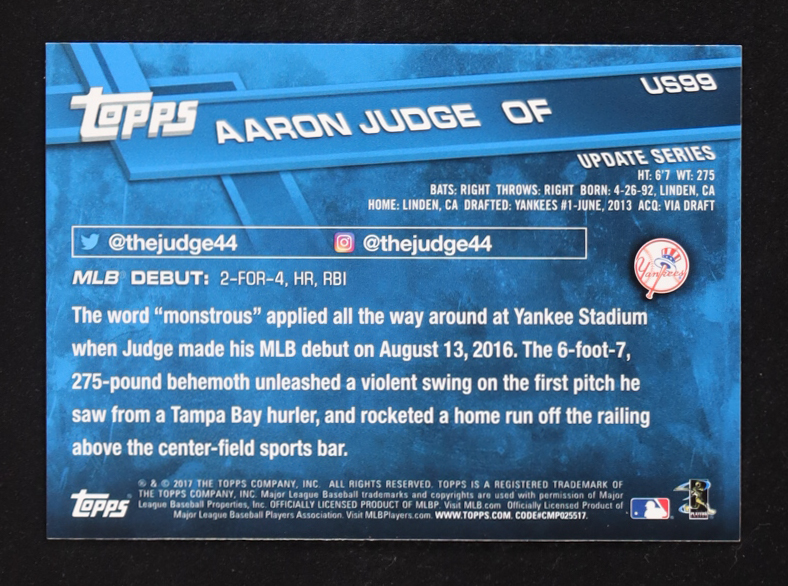 Aaron Judge 2017 Topps Update #US99 RC at PristineAuction.com Aaron Judge 2017 Topps Update #US99 RC at PristineAuction.com