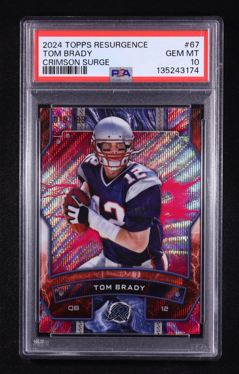 Tom Brady 2024 Topps Resurgence Crimson Surge #67 #019/199 (PSA 10) at PristineAuction.com Tom Brady 2024 Topps Resurgence Crimson Surge #67 #019/199 (PSA 10) at PristineAuction.com