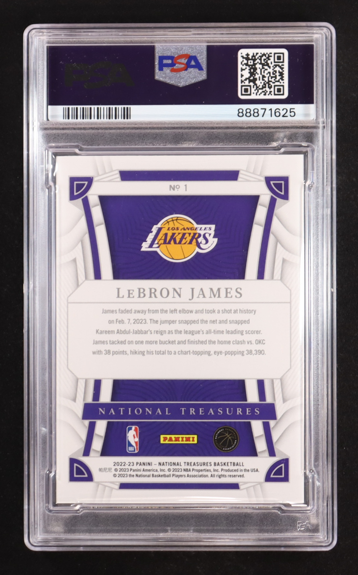LeBron James 2022-23 Panini National Treasures Red #1 #15/75 (PSA 9) at PristineAuction.com LeBron James 2022-23 Panini National Treasures Red #1 #15/75 (PSA 9) at PristineAuction.com